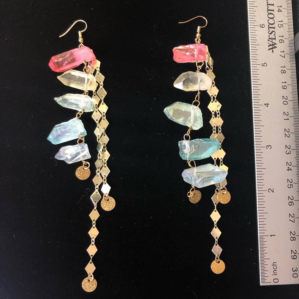 Colorful stone drop earrings with diamond chains